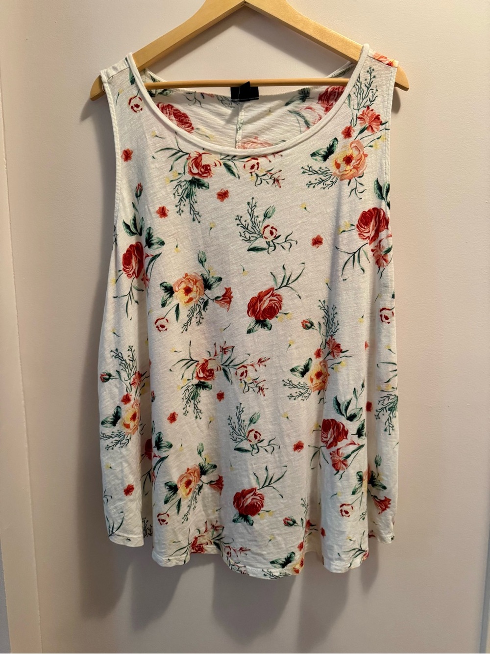 Women's White Floral Cotton Blend Tank Top - Lightweight Summer Style Size 3X